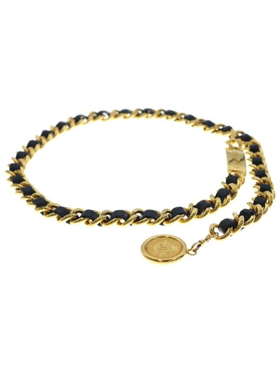 Chanel Cambon CC Logo Plate Leather Chain Belt Gold main image 4